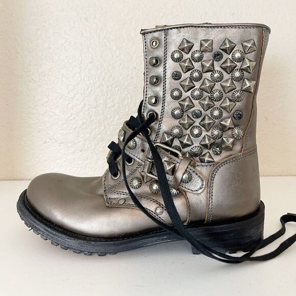Ash Ryanna Studded embellished moto combat Boot gunmetal metallic 37.5/7.5 - Picture 4 of 14